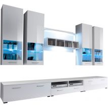 Muebles Bonitos - Mueble de salón Composición de salón tv Mueble tv Conjunto de Salón Ancho 300cm Modelo Arlesa Blanco brillo led