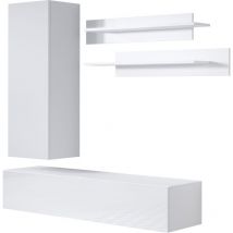 Mb Moebel - Mueble de salón Composición de salón tv Mueble tv Conjunto de Salón Ancho 160cm Modelo Luke 4A Blanco Acabado brillo