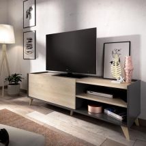 Mobimarket - dekit - Mueble Bajo tv color Grafito / Natural - 47x155x43 cm - Modelo ness