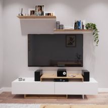 Homely - Mueble de Televisión con 2 estantes pared melanie de 180 cm. c/ 2 puertas frontales, hueco / soporte para dvd y decodificador