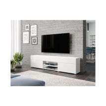 Bratex - Mueble de tv 180 cm carrera, mueble de televisión con iluminación led, color blanco/blanco brillo
