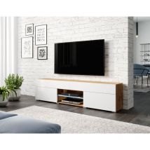 Bratex - Mueble de tv 180 cm carrera, mueble de televisión sin iluminación led, color wotan/blanco brillo
