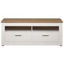 Trendteam - Mueble de tv 2 cajones y 2 estantes decorativos de madera clara y blanco L148 cm - Shade