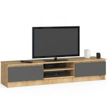 Mueble de tv Akord Roble Artisan 160 cm 2 puertas frente en color Grafito Gris 2 estantes 160x40x33 cm