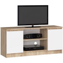 Abamihome - Mueble de tv akord Roble Sonoma 120 cm 2 puertas frente en color Blanco 2 estantes 120x40x55 cm