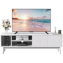 Mueble de tv bajo de 150 x 40 x 48 cm con 4 compartimentos para salón, color blanco