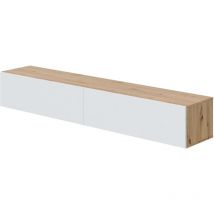 Ventemeublesonline - Mueble Tv Suspendido de Salón Comedor Kaway 2 Puertas Abatibles Color Roble Nodi y Blanco Artik 35x180x28 cm