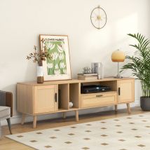 Mueble de tv de ratán, mueble de almacenaje para tv con 2 puertas y 1 cajón, patas de madera maciza, 180 x 40 x 54 cm