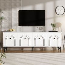 Mueble de TV escandinavo con 4 puertas, Diseño elegante, Bisagras de cierre suave, Diseño de puerta único, 160 x 38 x 55,5 cm, Blanco