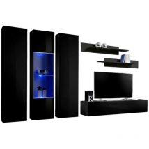 Meublorama - Mueble de tv fly C5 de diseño, color negro brillante. Mueble colgante moderno y a la moda para tu sala de estar.