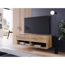 Mueble de tv Lowboard a 100 cm, mueble de televisión sin iluminación led, dos estanterías, color castaño