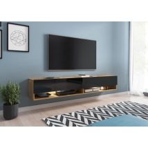 Bratex - Mueble De Tv Lowboard A 180 Cm, Mueble De Televisión Sin Iluminación Led, Dos Estanterías, Color Wotan Negro Brillo