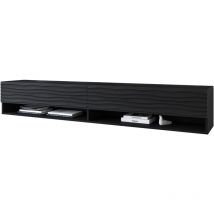 Muebles Slavic - Mueble de tv Lowboard a 180 cm, mueble de televisión sin iluminación led, dos estanterías, color negro ondulado
