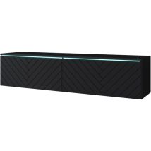 Muebles Slavic - Mueble de tv Lowboard d 140 cm, mueble de televisión con iluminación led, mueble de televisión colgante, color negro espiga