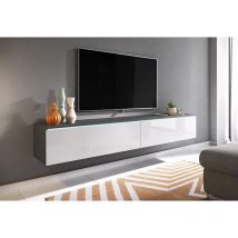 Mueble de tv Lowboard d 180 cm, mueble de televisión con iluminación led, mueble de televisión colgante, color matera/blanco brillo