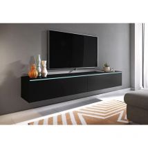 Muebles Slavic - Mueble de tv Lowboard d 180 cm, mueble de televisión sin iluminación led, mueble de televisión colgante, color negro mate