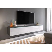 Mueble de TV Lowboard D 180 cm, mueble de televisión sin iluminación LED, mueble de televisión colgante, color matera/blanco brillo
