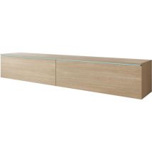 Muebles Slavic - Mueble de tv Lowboard d 180 cm, mueble de televisión con iluminación led, mueble de televisión colgante, color roble Gaya