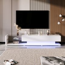 Jn.songs - Mueble de tv, Mesa de Tv Separador de Cristal e Iluminación led Variable - Blanco
