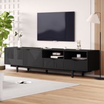 Yoleo - Mueble de tv moderno de estilo bohemio con líneas geométricas negras, 2 cajones, decoración minimalista, 200 x 40 x 51 cm, capacidad máxima