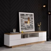 Mueble de TV moderno de madera blanca - 5 puertas, 8 compartimentos, aparador bajo para salón - 180 x 38 x 46 cm