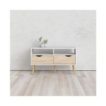 Mueble tv de salón 99 cm blanco mate y roble con dos cajones - Gladiolo
