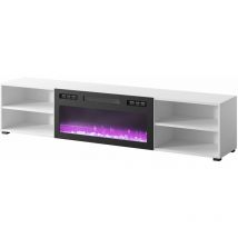 Bim Furniture - Mueble de tv Rollo 180 cm de pie/colgante tablero laminado blanco mate con chimenea eléctrica negra