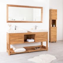 Wanda Collection - Mueble doble de teca maciza Cosy 160 cm + 2 lavabos crema