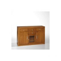 Moblit - Kynus -Nova Aparador 3 Puertas, 4 cajones pino macizo color Cerezo ,Medida 86X130X42.(Alto/Ancho/Fondo)