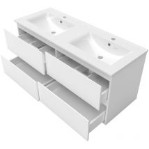 Acezanble - Meuble double vasque l.120 x H.52 x P.46cm,meuble acve colonne et miroir lumineux Blanc