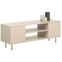 Mueble RTV FOCUS 135 cm – Patas doradas – Estante para equipos electrónicos – Armarios con cerradura – Tablero laminado
