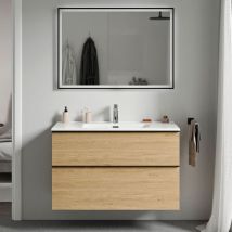 BERNSTEIN - Muebles de baño suspendidos, muebles de cuencas blancas 2 cajones - 5 años Garantía - Mango de antracita - 64x81x47cm - Oak - Lavoa