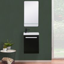 Mueble lavabo NEVADA Carbón negro + grifo negro + repisa blanca espejo