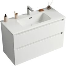 Bernstein - Muebles de baño suspendidos, muebles de cuenca blanca con 2 cajones - 5 años de garantía - 64x101x47cm - Matt White - Vireo