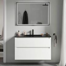 Bernstein - Muebles de baño suspendidos, muebles de cuenca negra con 2 cajones - 5 años Garantía - 64x81x47cm - Mat White - Vireo