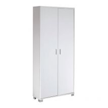 Armario Multiusos de Dos Puertas Estrecho con Ocho Estantes - Blanco Ceniza 83x29x h190 cm