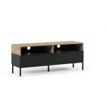 Mkric - Mueble para televisión 2 puertas 2 huecos mod-Lidia acabado roble y negro, 140cm(ancho) 55cm(alto) 40cm(largo)