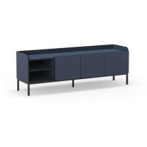 Mkric - Mueble para televisión 3 puertas 2 huecos mod-Calixto acabado azul y negro, 160cm(ancho) 55cm(alto) 42cm(largo)