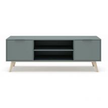 Mueble para televisión Nicolás 2 puertas 2 huecos acabado verde kaki/cera blanca, 53cm(alto) 140cm(ancho) 40cm(fondo)..