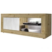 Mueble para tv 1 puerta sin iluminación access. Color blanco y roble claro.