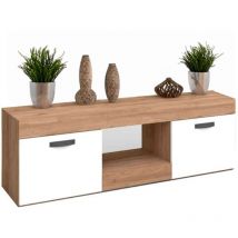 Vmo Home - Mesa tv Argos 2 Color Blanco y Naturale 2 Puertas Salón Comedor Módulo Estilo Moderno 49x150x40 cm
