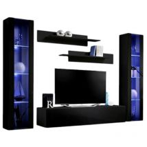 Mueble para TV FLY A2 diseño, color negro brillante + LED. Mueble colgante moderno y de moda para su sala de estar.