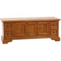 Biscottini - Mueble porta tv de estilo Country de madera maciza de tilo acabado con efecto nogal 150x51x56 cm