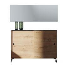 Mueble Recibidor Con Espejo Terpi Estilo Moderno Color Roble Gold y Mármol