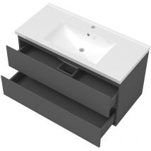Acezanble - meuble Salle de Bain 100cm vasque + colonne + miroir lumineux Anthracite
