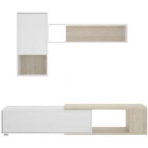 Dkit - Mueble salón Escañuela flexible en blanco brillo/natural