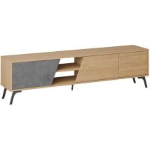 Mueble TV Fiona 180 cm Roble Gris – Melamina 18 mm – Estructura metálica negra – Diseño elegante y resistente