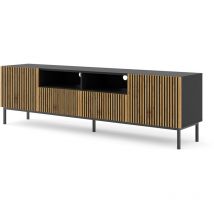 Ac-deco - Mueble tv 2 puertas 2 cajones 200 cm Philaé Madera y Negro