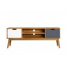 Mkric - Mueble tv 2 puertas Cupido acabado natural, 140 cm (Ancho) 40 cm (Fondo) 52.5 cm (Alto.