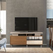 SDM - mueble tv agatha madera espejo roble y gris 150 cm